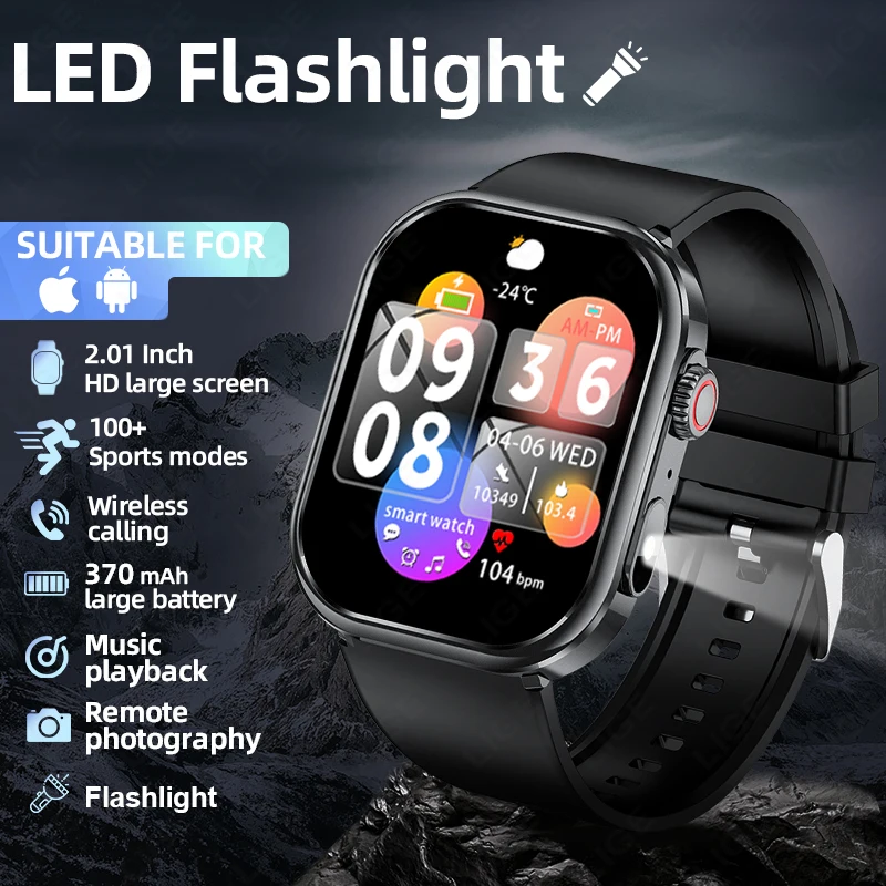 

New LIGE Smart Watch Flashlight 2.01" HD Large Screen AI Voice Bluetooth Call Sport Watches Health Monitor Smartwatch Women Men