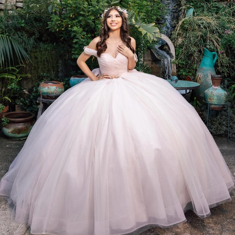 

Pink Shiny Off The Shoulder Quinceanera Dresses 2025 Sparkly Ball Gown Sweet 16 Princess Dress Gala Vestido De 15 Anos