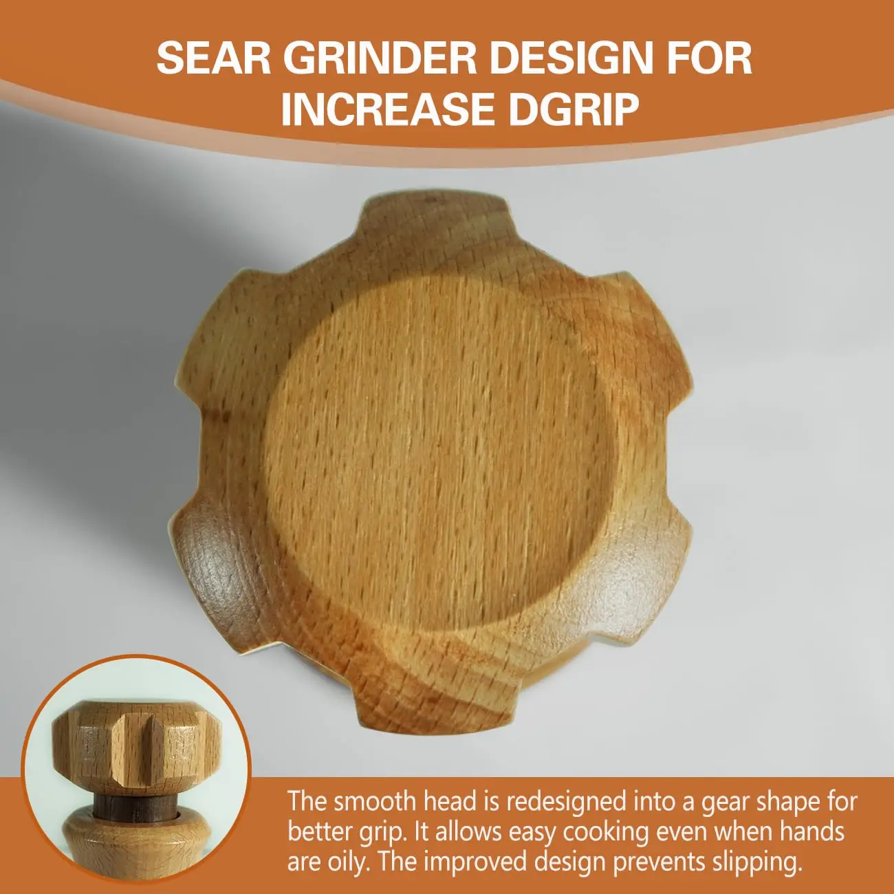 2PCS 8 Inch Wooden Salt And Pepper Grinder Set Gear-Shape Knob Manual Refillable Effortless Grinding for Kitchen Home