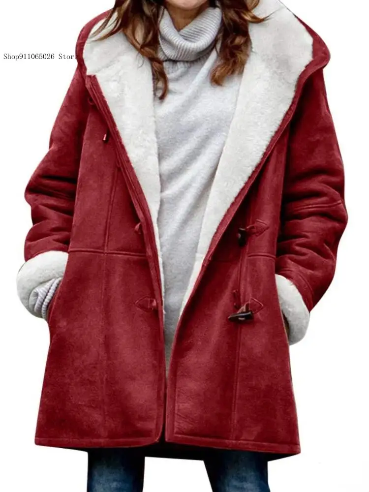 Women\'s Autumn and Winter Long-Sleeved Casual Hooded Jacket Warm Loose Fleece-Lined Fashion