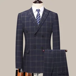 2-piece Boutique (Blazer + Trousers) Men's Suit Fashion Business Casual Plaid Italian Style Slim Formal Dress Wedding Men's