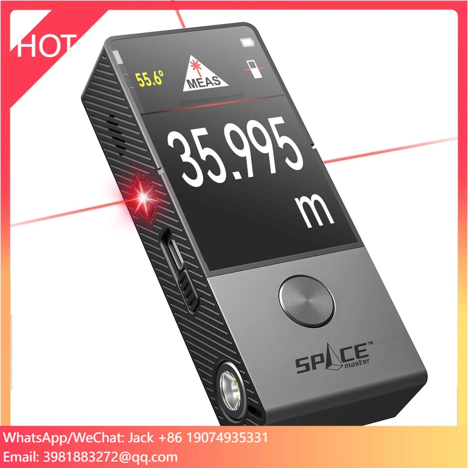 Long Distance Bilateral Visual Aligning Laser Measure Tool With Real-time Rotation Angle Display