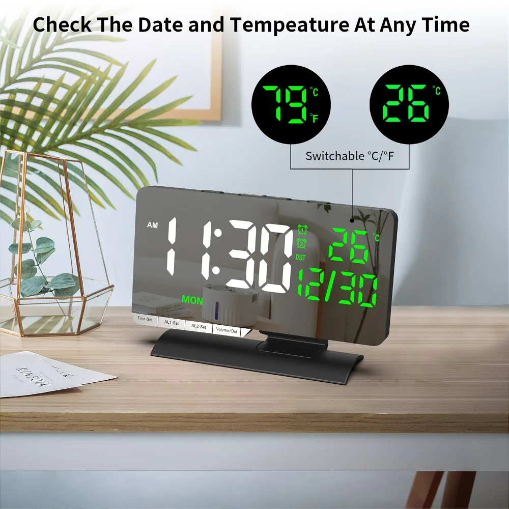 Multicolor Table Clock Large Screen Date Display Digital Desk Clock Type-C Charging Port Perpetual Calendar LED Alarm Clock