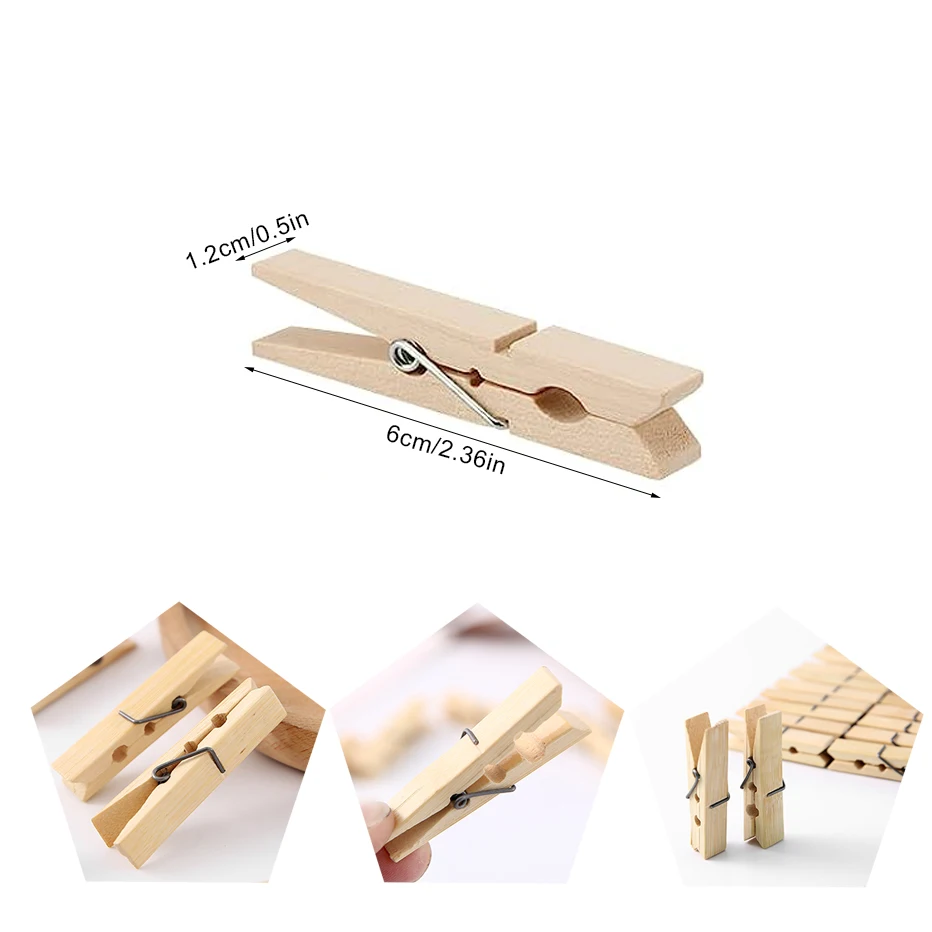 Natural Bamboo Clothespins 20PCS Heavy Duty Clips for Hanging Clothes Photo Crafts Displays Laundry Clothes Drying Pins