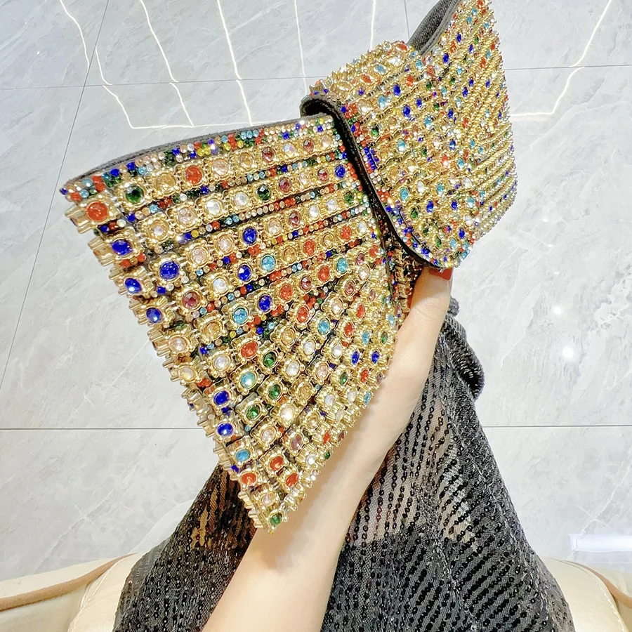Full Version Rhinestone Bow Shape Small Phone Bag Sparkling Chain Hasp Bag Women's Hand-Held Crossbody Bag Party Dinner Bags ﻿