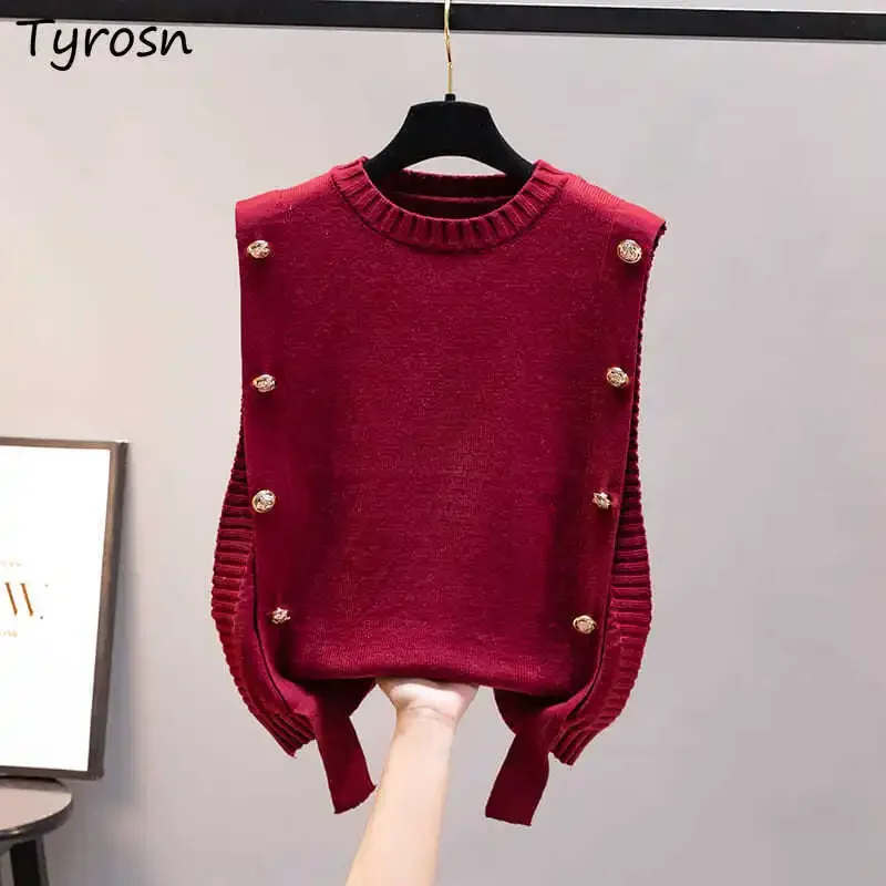 

O-neck Sweater Vest Women Knitwear 4-Colors Vintage Spring Autumn Korean Fashion Жилетка Женская All-match Ladies Designer Cozy