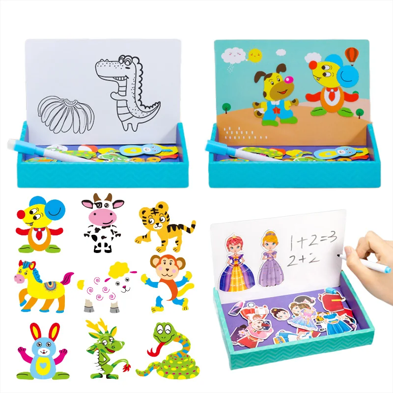 Kinderen Tekenspeelgoed Multifunctionele puzzel Papieren doos Leren Onderwijs Speelgoed Magnetisch schrijven Schilderbord Schoolbord TMZ