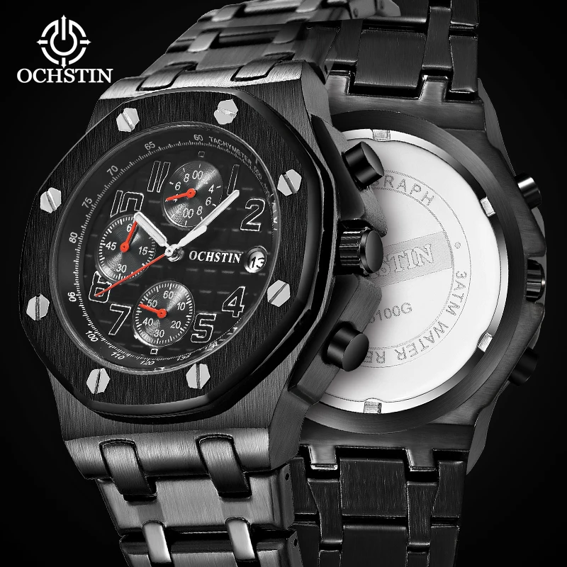 OCHSTIN Man Heavy-Duty Business Aviator Dress Watch Men's Reinforced Tough Alloy Frame Stainless Steel Band Quartz Clock