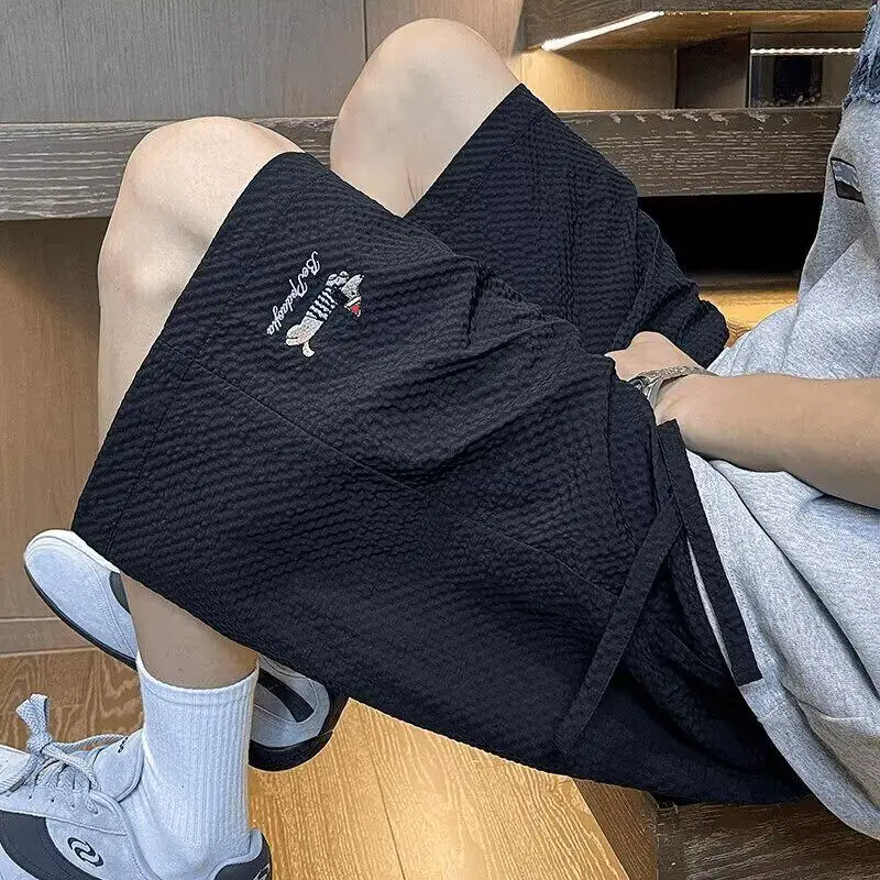 American Style Quick Dry Bubble Cloth Shorts Men's Summer High Street Casual Sports Five-Point Beach Mid-Pants