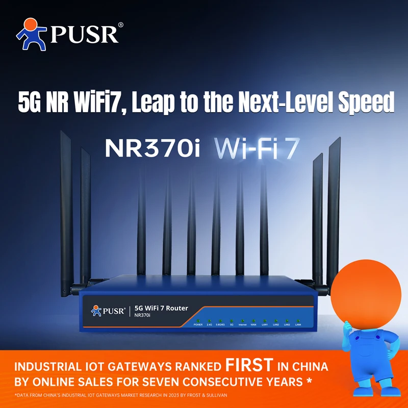 PUSR BE6500 Dual-Band Gigabit 5G NR WiFi7 Router Fixed Wireless Access FWA Qualcomm X62 4 PoE 2.5G LAN Ports NR370i