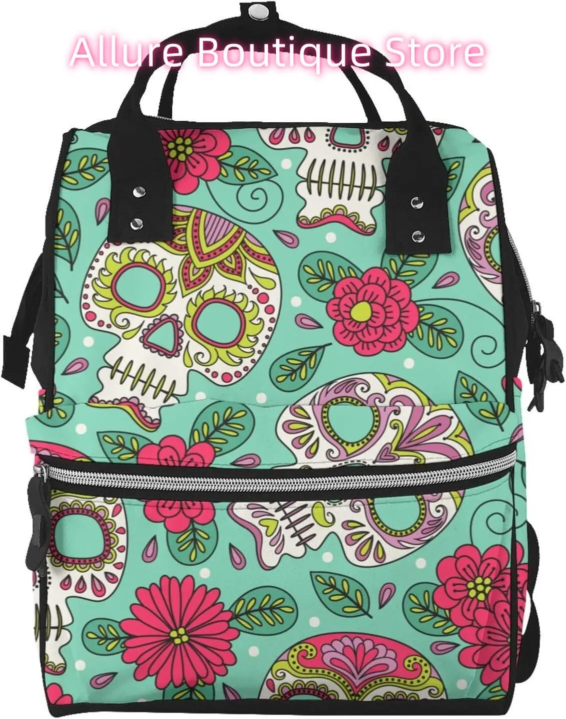 

Blooming Flower Skull Diaper Bag Backpack for Women Large Capacity Nappy Bag Multifunction Waterproof Mummy Backpacks for Mom Da