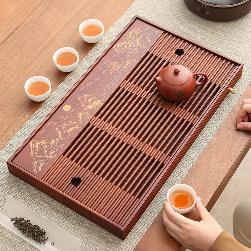 Bamboo Tea Tray Simple Household Storage Drainage Dual Purpose Chinese Small Tea Table Dry Bubble Tray