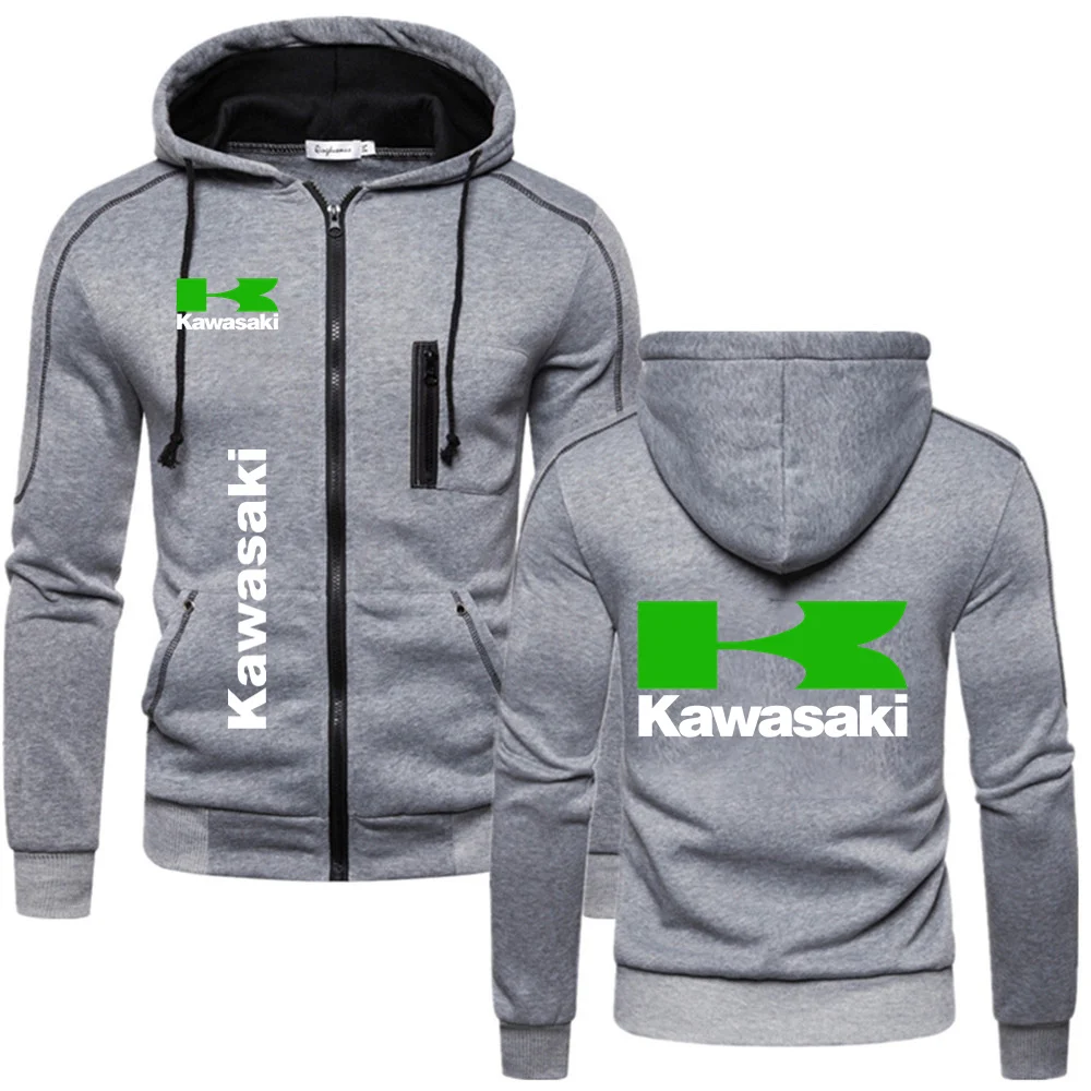 2024 Men\'s Zipper Hoodie Motorcycle Jacket Kawasaki Clothing Tops Ninja Logo Motorcycle Clothing Outdoor Sportswear Tops