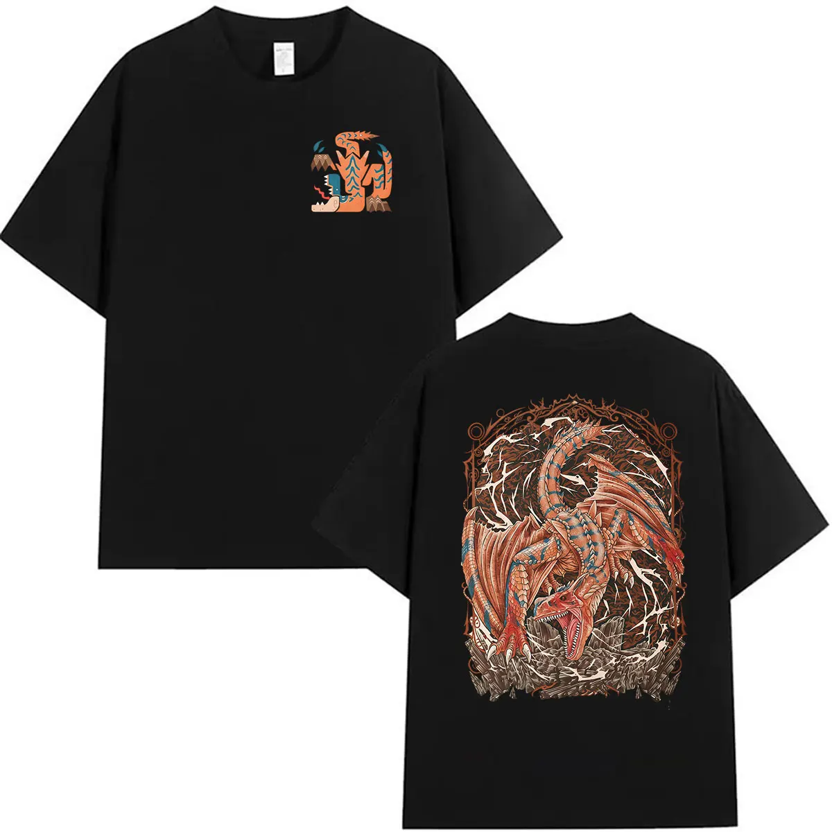 Camiseta gráfica de Monster Hunter Tigrex The Roaring Wyvern para hombre y mujer, camisetas de manga corta de algodón a la moda Vintage, ropa de calle