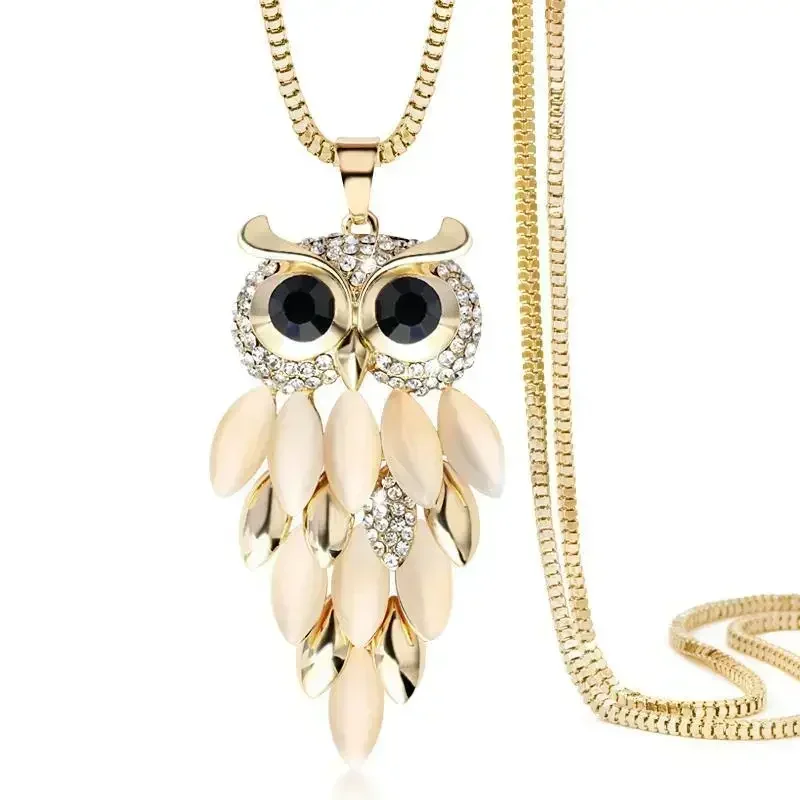 2024 New Fashion Black Color Owl Pendant Necklace for Women Choker Girls Pendants Long Chain Sweater Necklaces Bijoux Jewelry