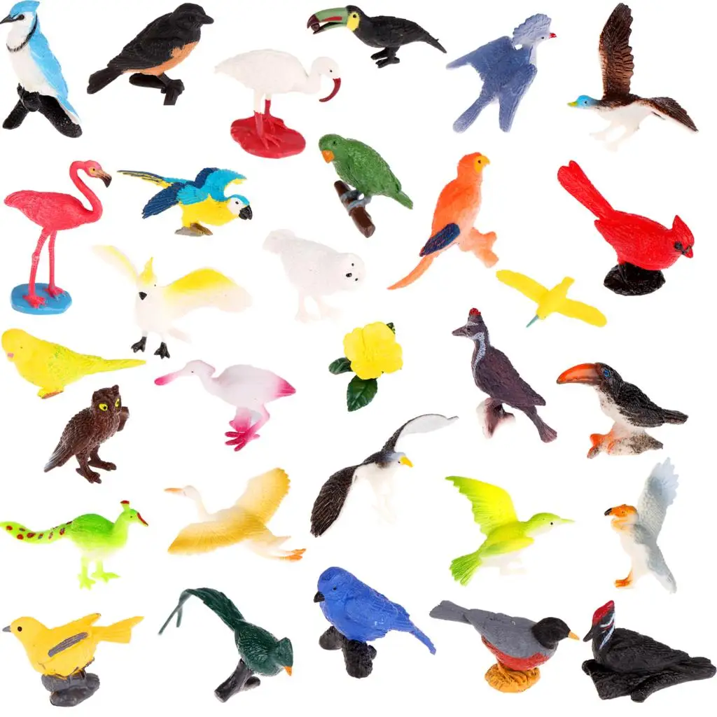 29PCS/SET Simulation Animals Birds Figurines Toys Mini Bird Animal Figures Model Plastic Miniature Birds Decoration Toy for Kids