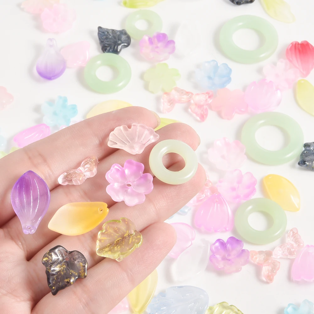 30/50/100pcs Glass Colored Leaf Spacing Jewelry Beads DIY Pendant Keychain Necklace Bracelet Jewelry Making Crafts Accessories