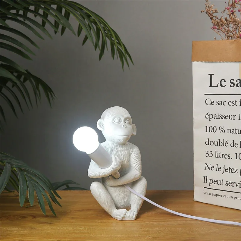 Imagem -05 - Mini Monkey Table Lamp Resina Nórdica Animal Desk Light Decoração do Quarto do Ornamento Decoração do Quarto das Crianças Amigos Luzes