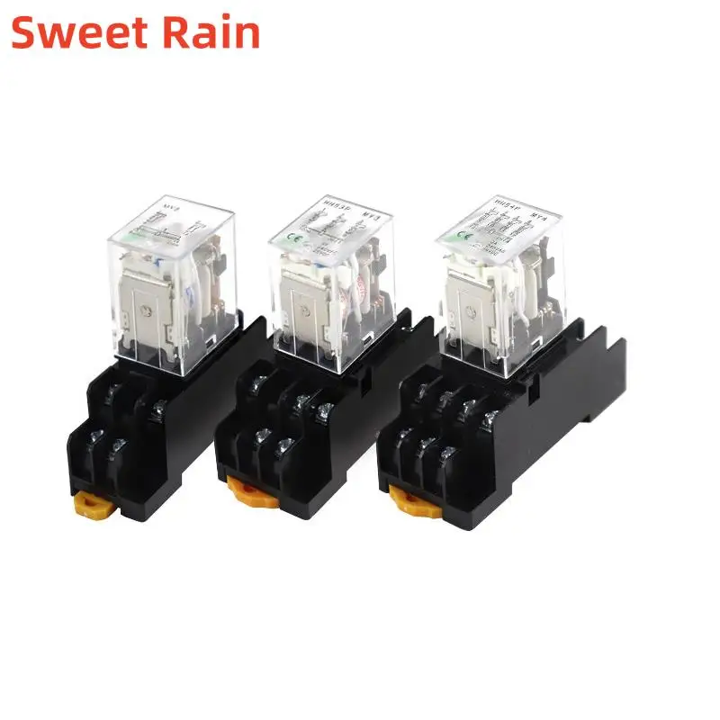 5pcs Miniature Coil Generalel ectromagnetic Intermediate Relay Switch with base HH52P 53P 54P LED 12/24VDC 110/220VAC MY2NJ/3NJ