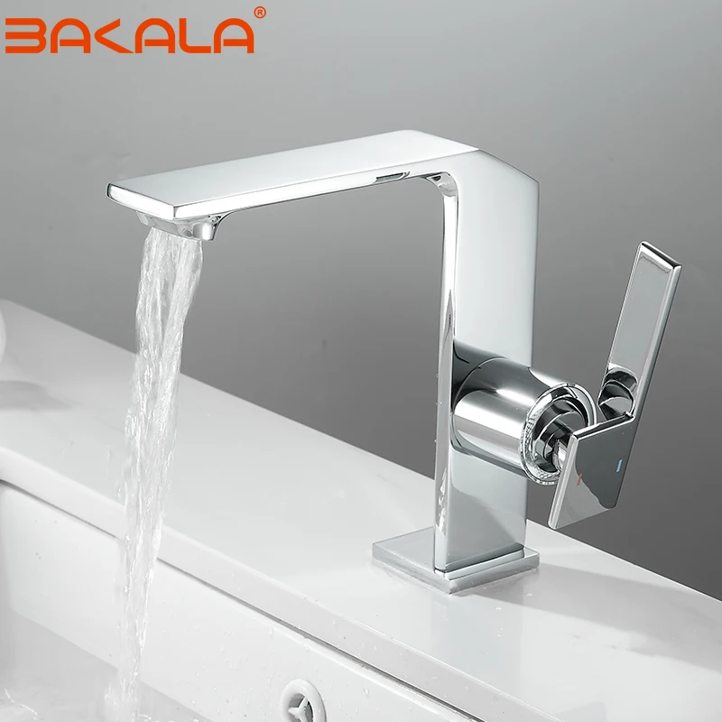 Bakala Black Gray Faucet Bathroom Sink Faucets Hot Cold Water Mixer Crane Deck Mounted Single Hole Bath Tap Chrome Finished