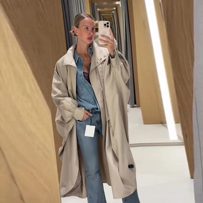 Damen-Windbreaker mit Kordelzug, tailliertem Schnitt, elastischen Ärmelbündchen, kurzem Trenchcoat, Rüschensaum, kurzer Bomberjacke, Streetwear-Oberbekleidung – Detail 19