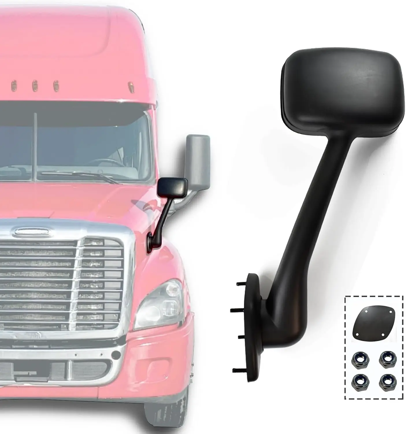 

Black Hood Mirror Fit for Freightliner Cascadia 2008-2017 Right Passenger Side ABS Housing Manual Glass Truck Mirror in Stock