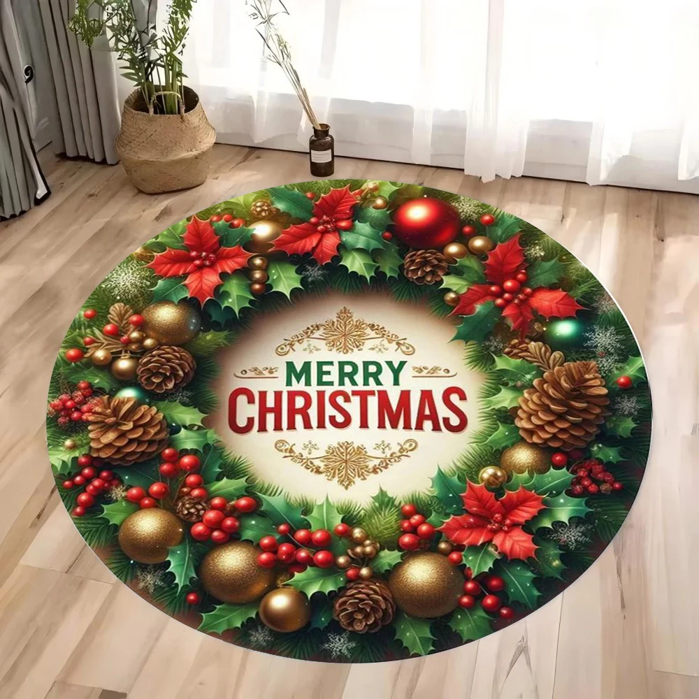 Christmas Santa Claus 3D Zipper Ornament Carpet Candy Cane Wreath Rug for Home Decoration Red Green Gold Mat Rugs for Bedroom