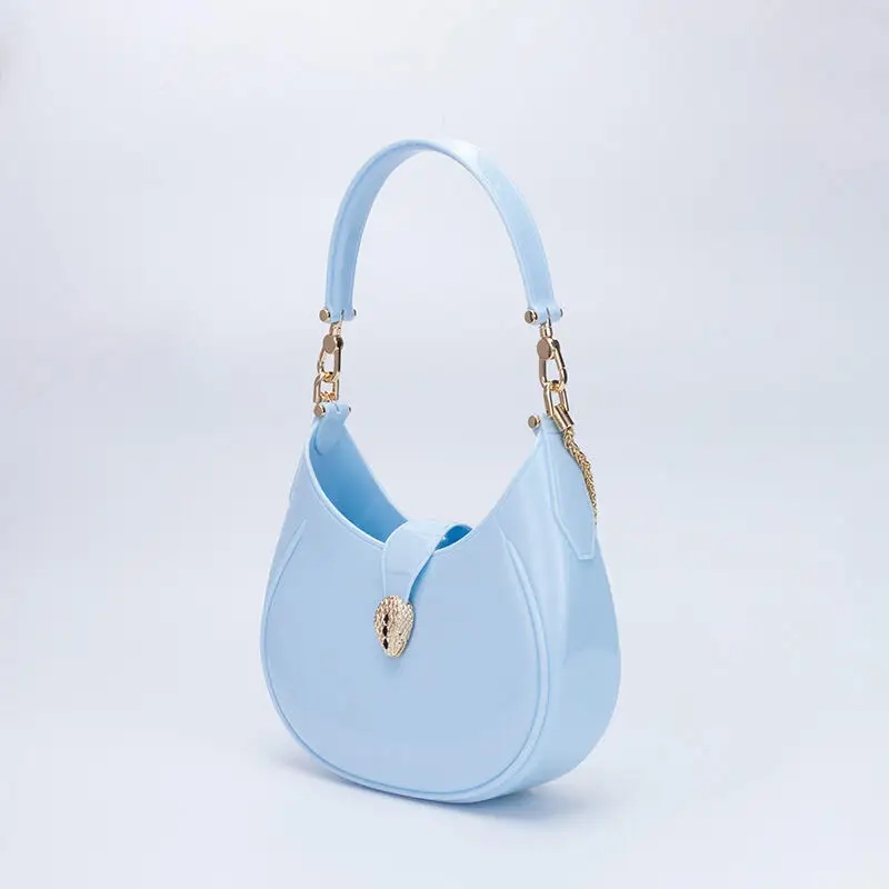 Fashion Women PVC Jelly Bags Shoulder Bags Trend Jiaozi Bao Axillary Bags Leisure Versatile Lady New Moon Package Crossbody Bag