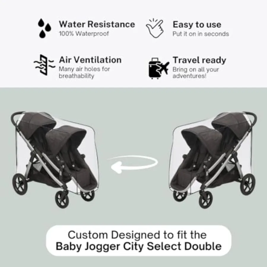 SASHA'S Rain and Wind Cover for Baby Jogger City Select Double Stroller Stroller not Included Made in USA