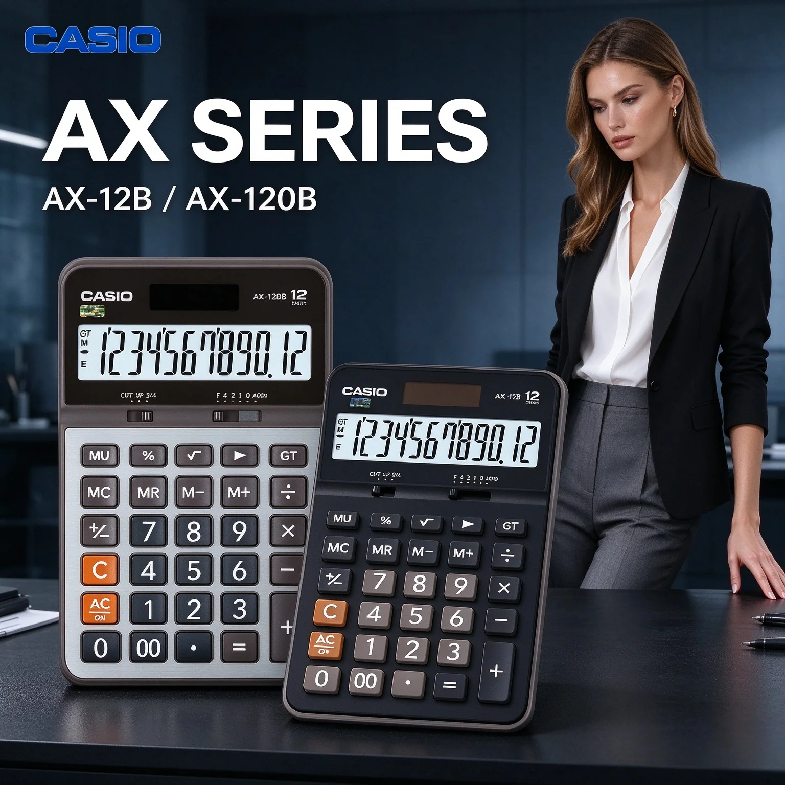 Casio AX-12B AX-120B Desk Calculator with Oversized Responsive Buttons, 12 Digit Display for Business & School Calculations