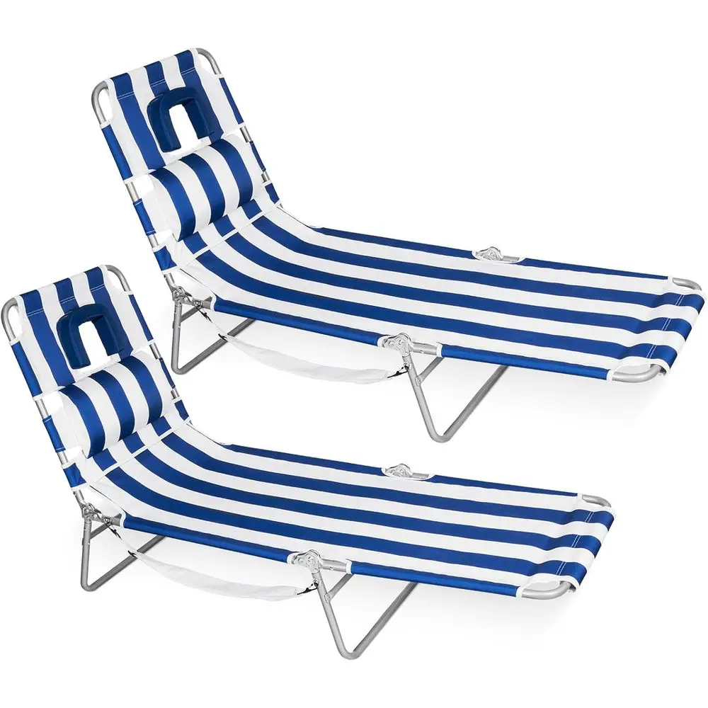 

2PK olding Tanning Beach Chair with ace Hole, 5-Position Reclining Sun Lounger, Portable ace Down Tanning Chair with Arm Holes