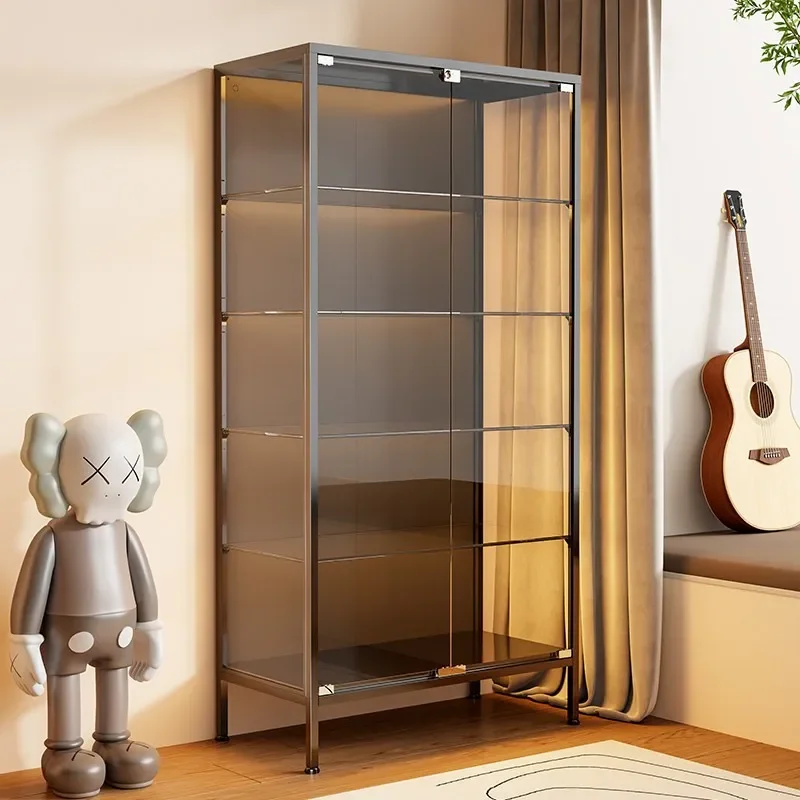 Lockable Glass Display Cabinet with Door Transparent Dustproof Storage Shelf for Books Toys and Collectibles Home Organizer