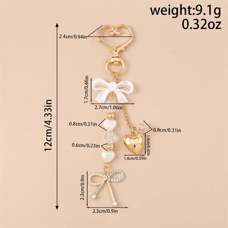 Nette Y2K Imitation Perle Schlüsselbund Metall Liebe Herz Bogen Anhänger Schlüsselanhänger für Frauen Auto Schlüssel Halter Handtasche Schlüssel Ketten DIY Geschenke – Detail 7