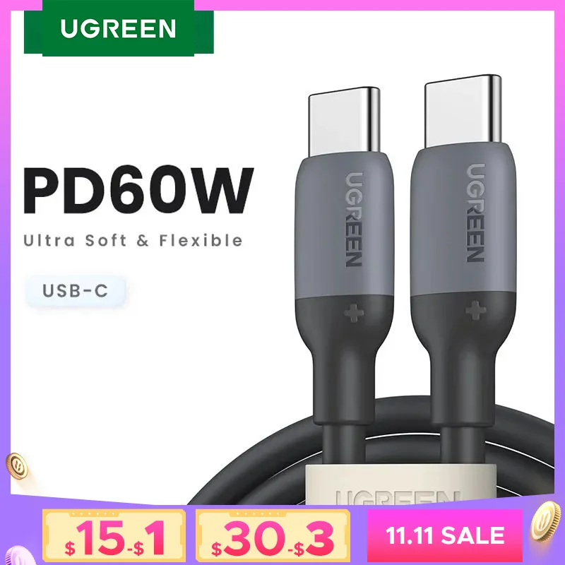 UGREEN 60W 100W USB C To Type C Cable PD Fast Charging Charger Cable For Macbook Xiaomi Samsung POCO Liquid Silicone USB Cable