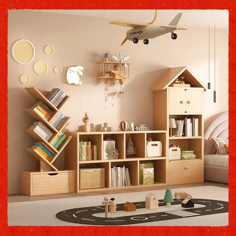 

Solid wood bookshelf floor storage rack kindergarten toy storage rack free combination lattice children's student bookcase