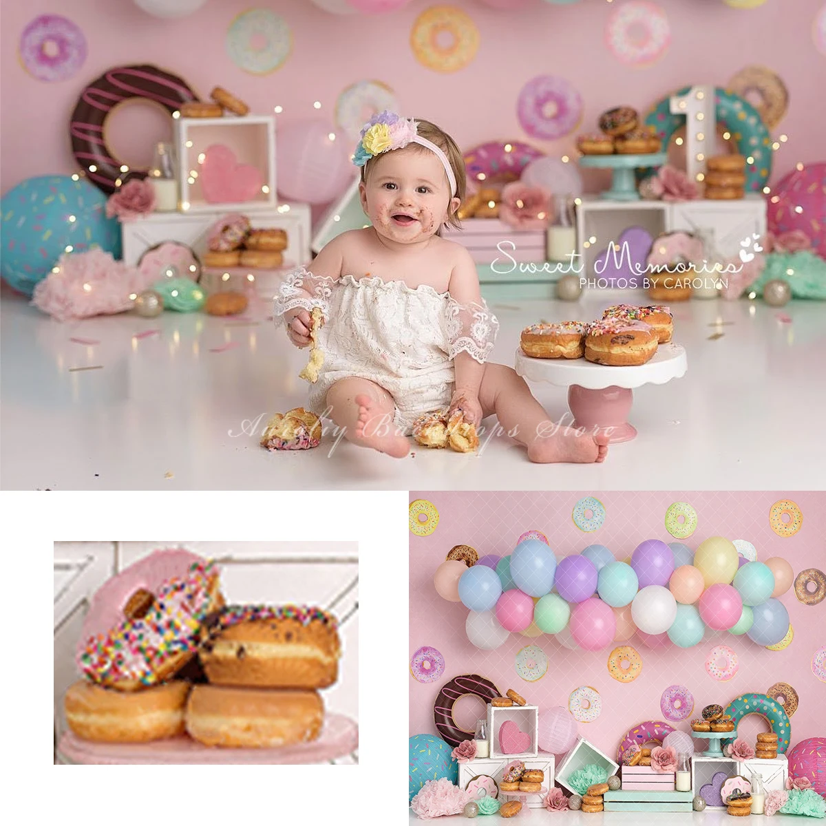 

Sweet Donuts Backgrounds Delicious Afternoon Tea Kids Adult Photogrpahy Decors Child Baby Photocall Propss Cake Smash Backdrops