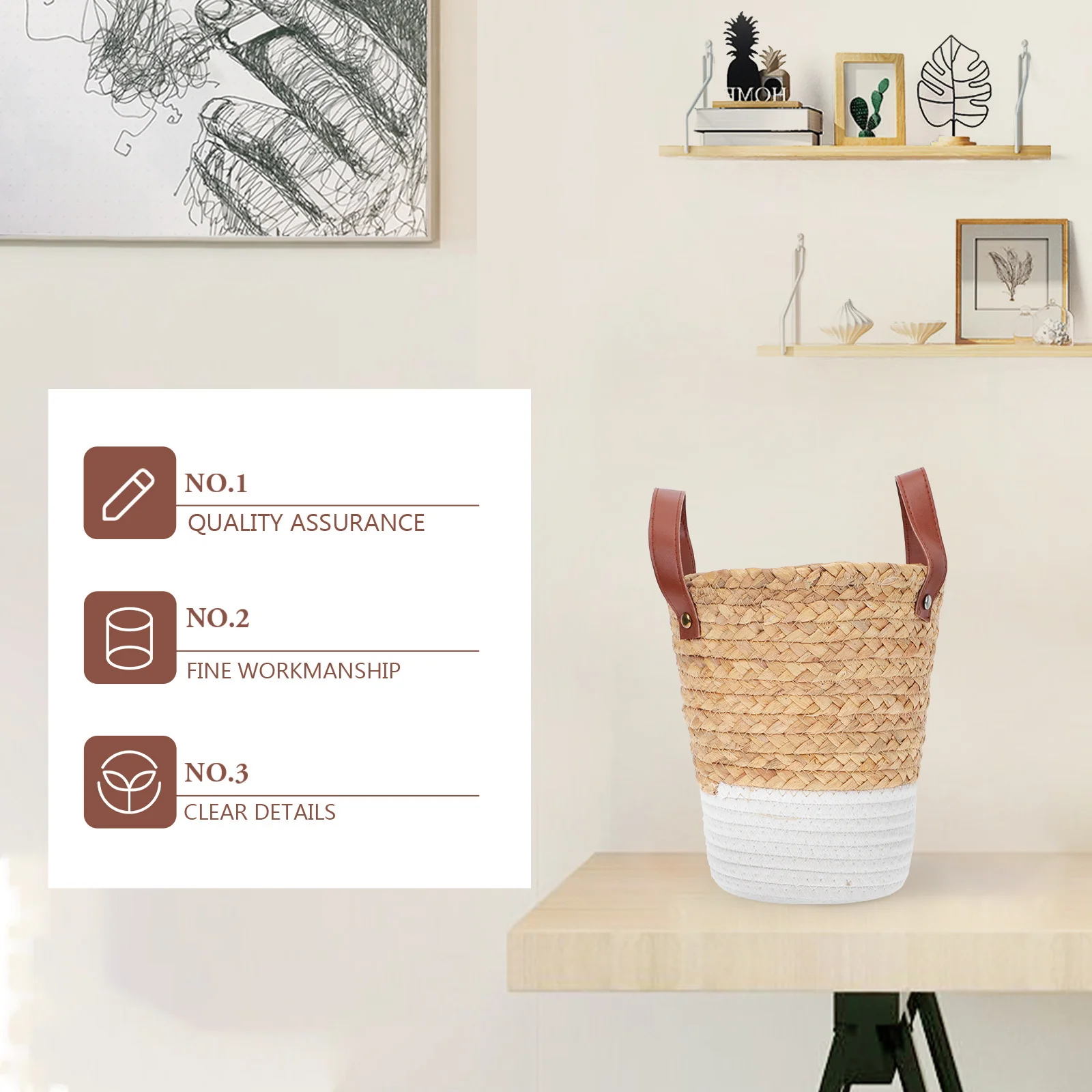 

1pc Straw Woven For Plant Pot Cover, Handmade Cotton Rope Flower Basket Decor, Multipurpose Storage Basket For Home Hotel