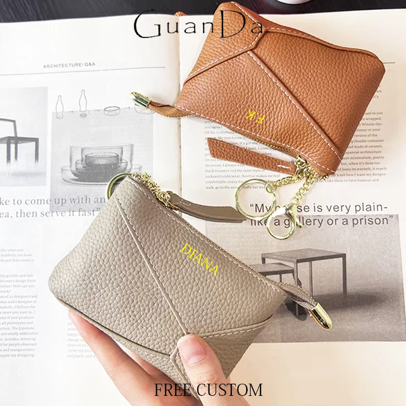 

Custom Initials Fashion Coin Purse Genuine Leather Puzzle Luxury Brand Wallet Engrave Name Portable Business Woman Card Holder