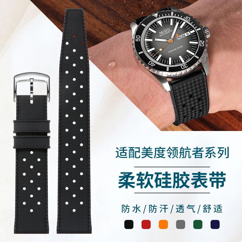 Original Silicone Replacement Band for Mido Pioneer Ocean Star M026 Rainbow Bezel Watch 21mm Rubber Strap