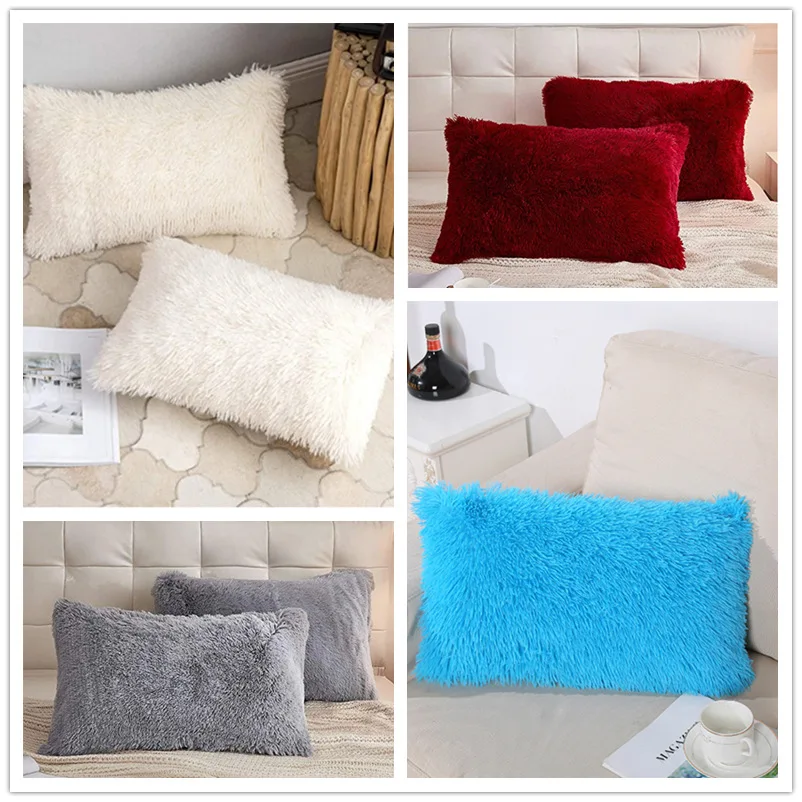 2 PCS/Set Fur Pillow Case Soft Fluffy Shaggy Bedding Pillowcase Rectangle Cushion Cover for Home Livingroom Decoration