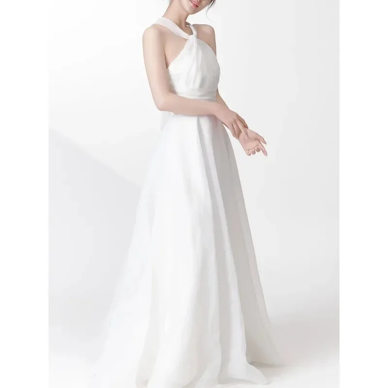 Элегантные свадебные платья с лямкой на шее, корейская фотосессия для женщин, трапециевидный корсет из органзы по индивидуальному заказу, вечерние платья для свадебной вечеринки