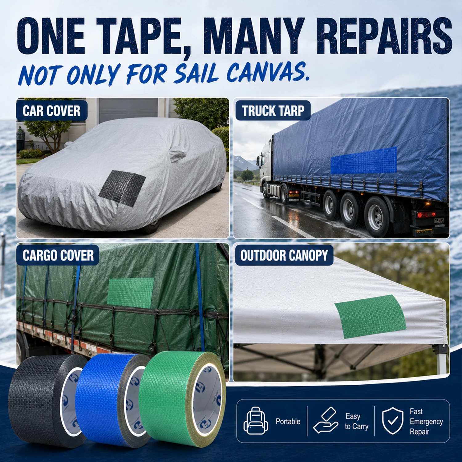 Reparaturband aus Segeltuch in Marinequalität, superstark klebend, wasserdicht, UV-beständig, für Bootssegel, Abdeckungen, robuste Reparatur von Rissen – Detail 7