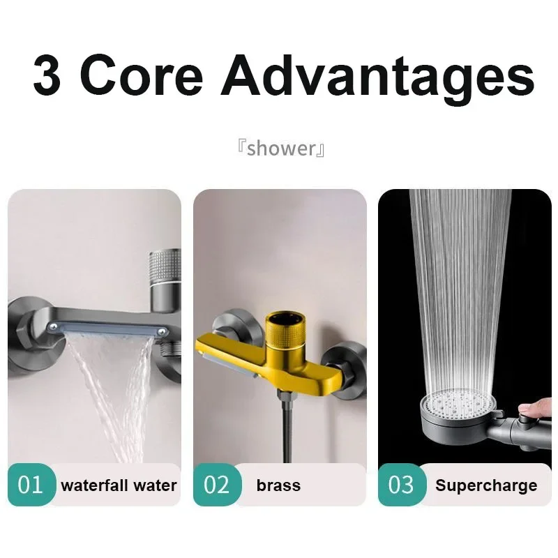 

Copper triple hot and cold water faucet, shower head set, bathroom bathtub switch, simple hot and cold mixing valve