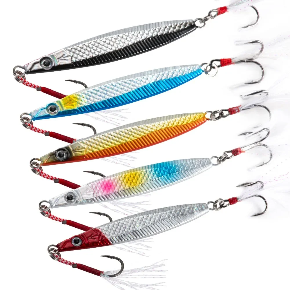 

Goture 5pcs/set Iron Plate Lead Fish Lure 30g Sea Fishing Lures Fishing Artificial Bait Sea Trout Bass Fishing Tackle with Box