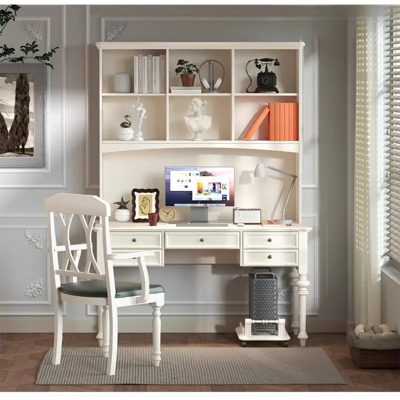 Pure solid wood desk bookshelf combination computer simple home bedroom writing