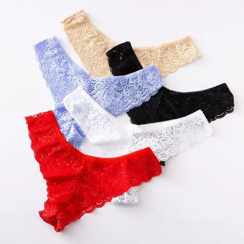 3PCS Women Panties Solid Breathable Thongs Sexy Briefs Lace Underwear Plus Size Underpants Lady Briefs Low Waist Panties M-3XL