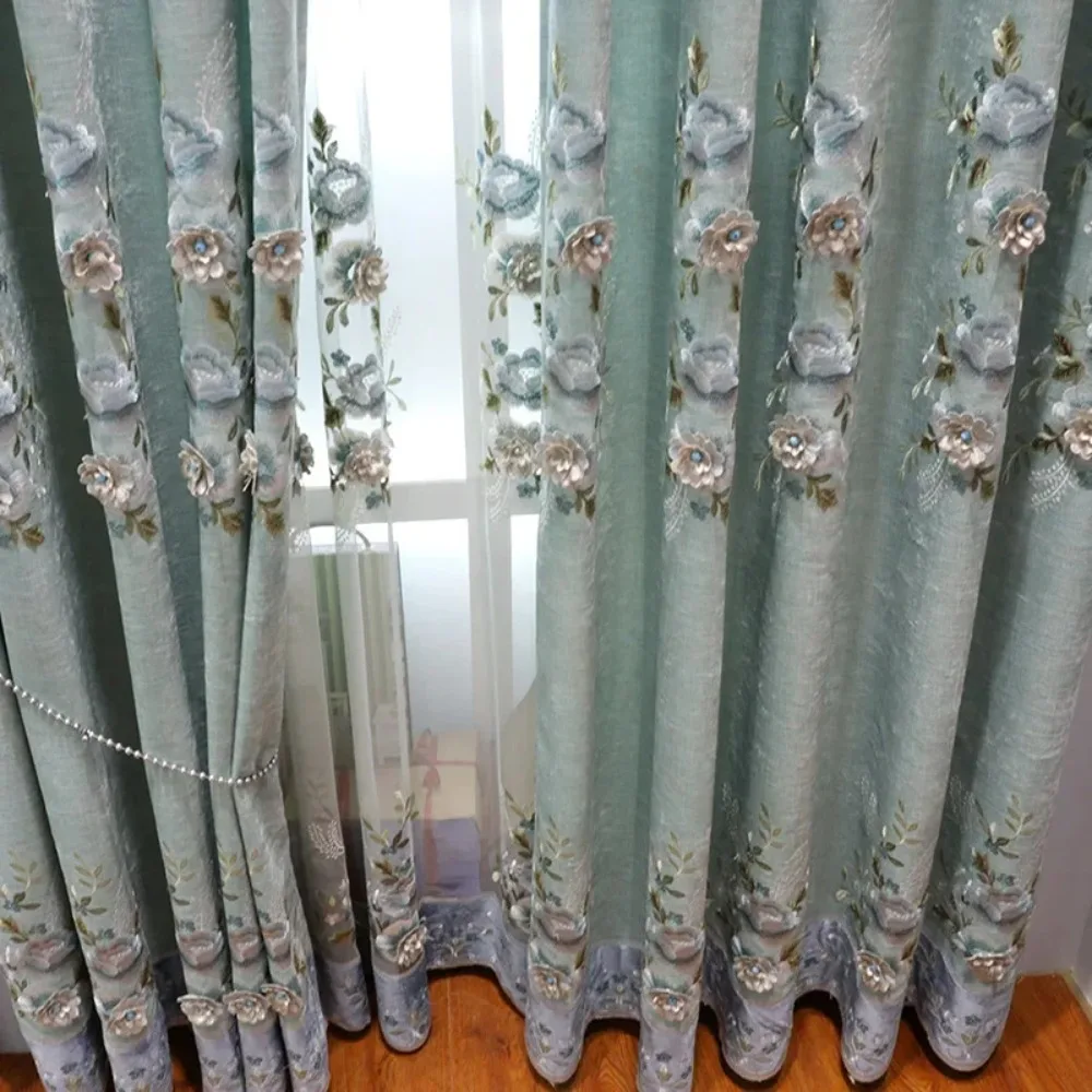 Curtains for Living Room Dining Bedroom Luxury Palace Thick Chenille Embroidery Korean New Style Windows Door