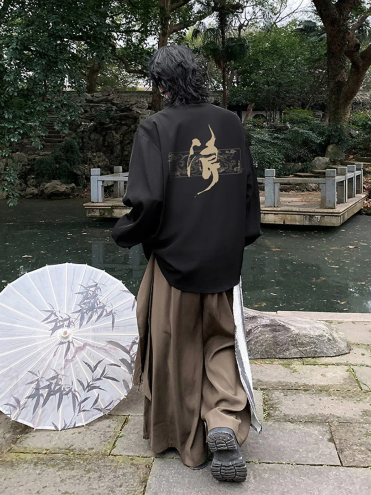 

New Chinese Sle Long Sve Casual irt Men's Loose Fit Spring Summer Trendy Brand Faionable Outerwear for Teenagers