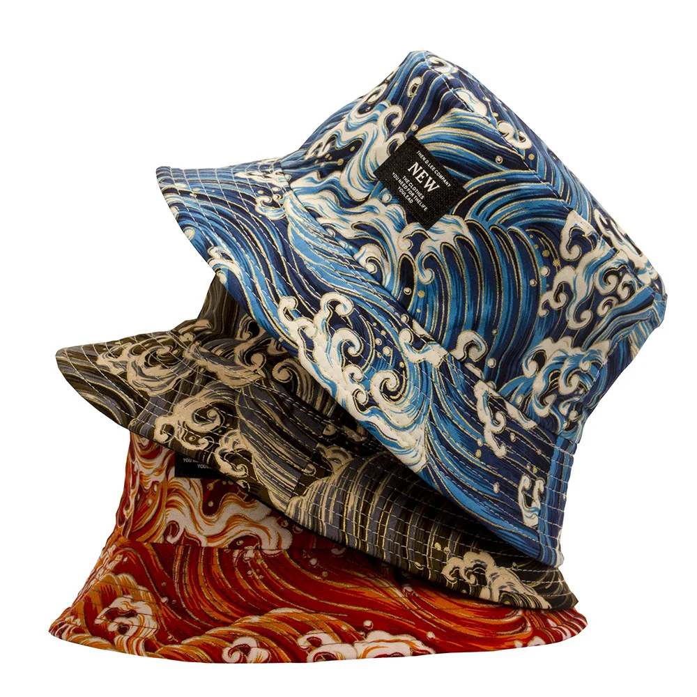 The Japanese-style Retro Double-sided Full-pattern Printed Wave Fisherman Hat Is Perfect for Fashionable and Casual Outings