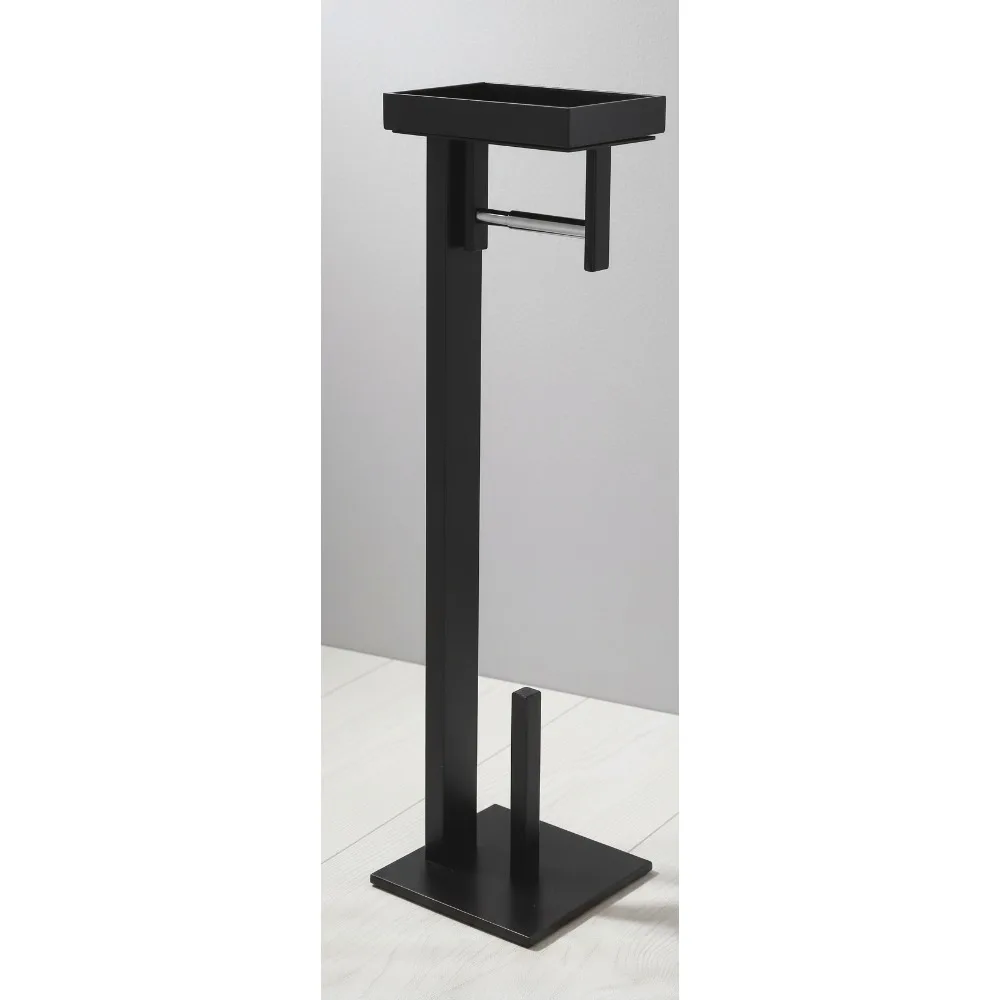 

Modern Freestanding Toilet Paper Holder with Storage Shelf, Matte Black, 3-Roll Capacity for Bathroom Organization